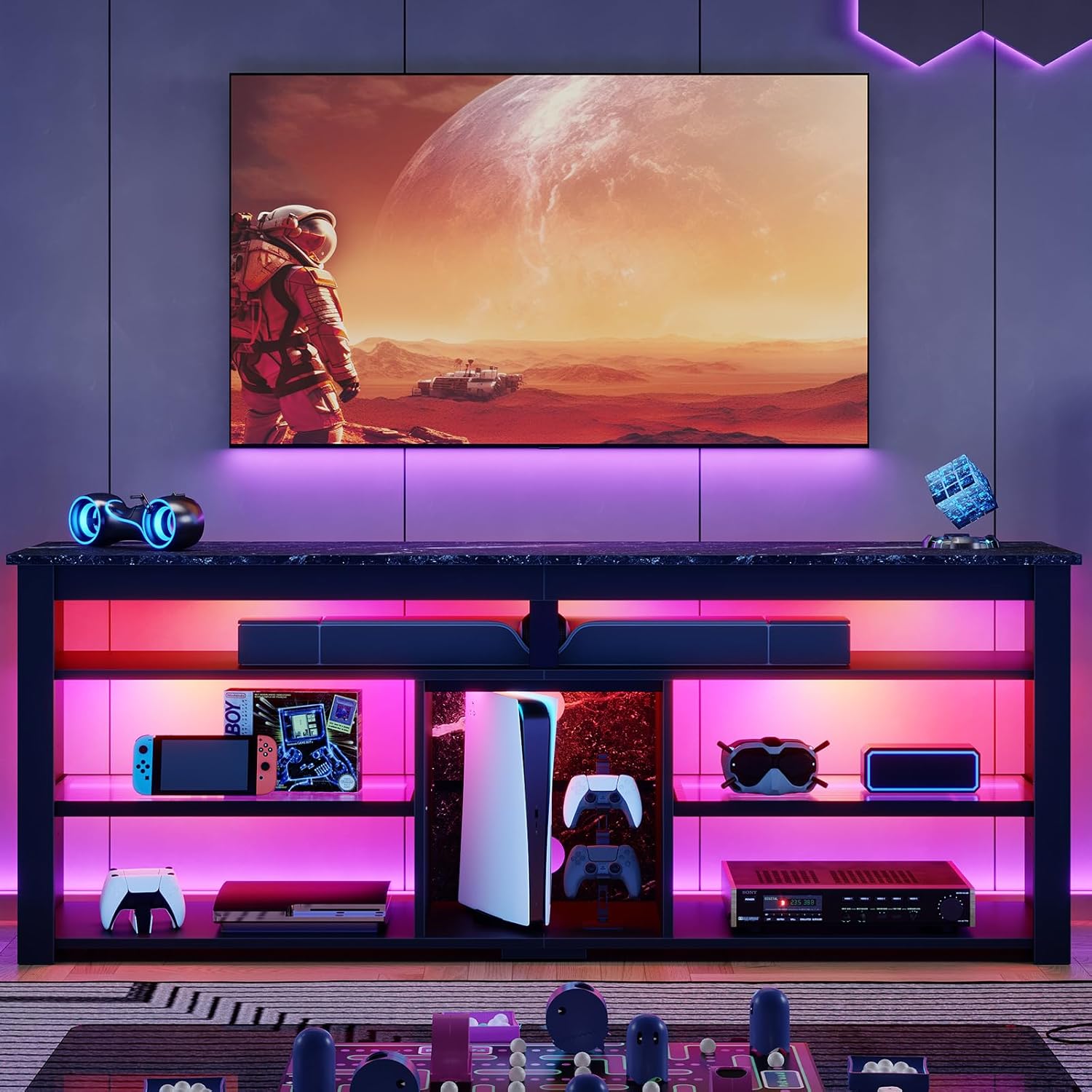 TV Stand for 65/70 inch TV with LED Lights and Storage I908
