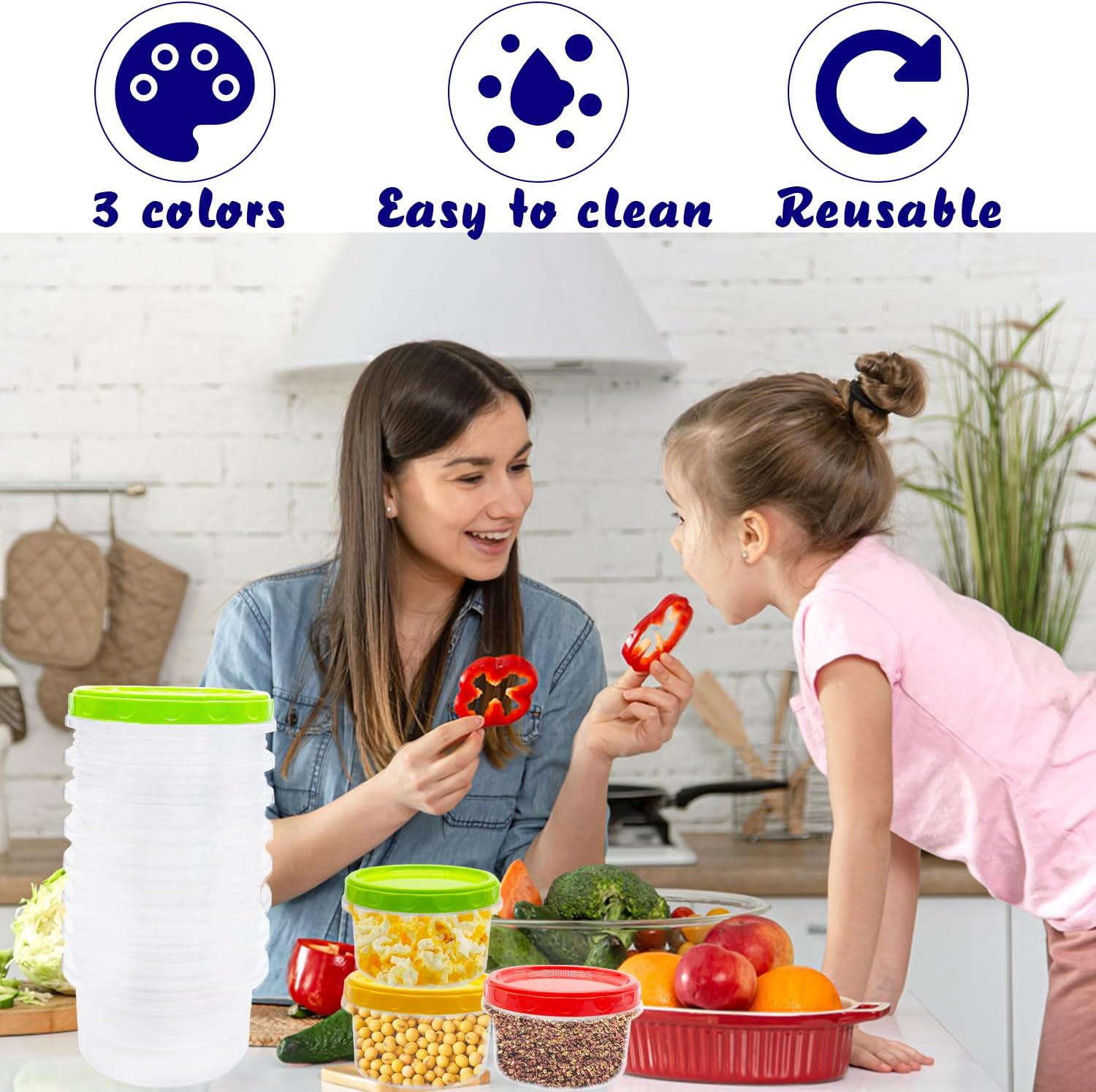 8 oz Reusable Plastic Containers with Screw Lids for Food Storage U4550