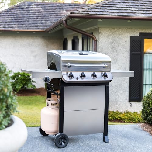 4-Burner Propane Gas Grill with Side Burner, Stainless Steel Q98441