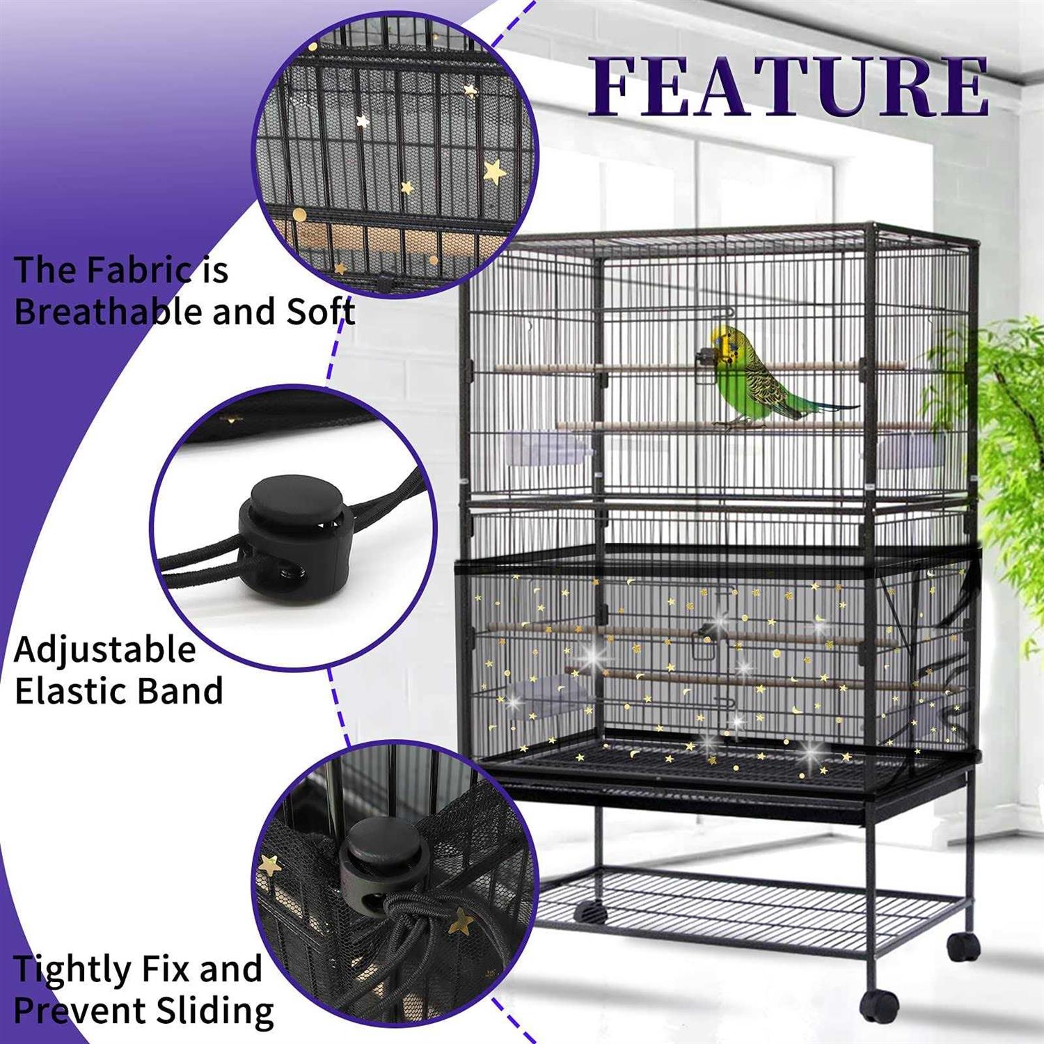 Bird Cage Seed Catcher Cover with Adjustable Nylon Mesh Net N406