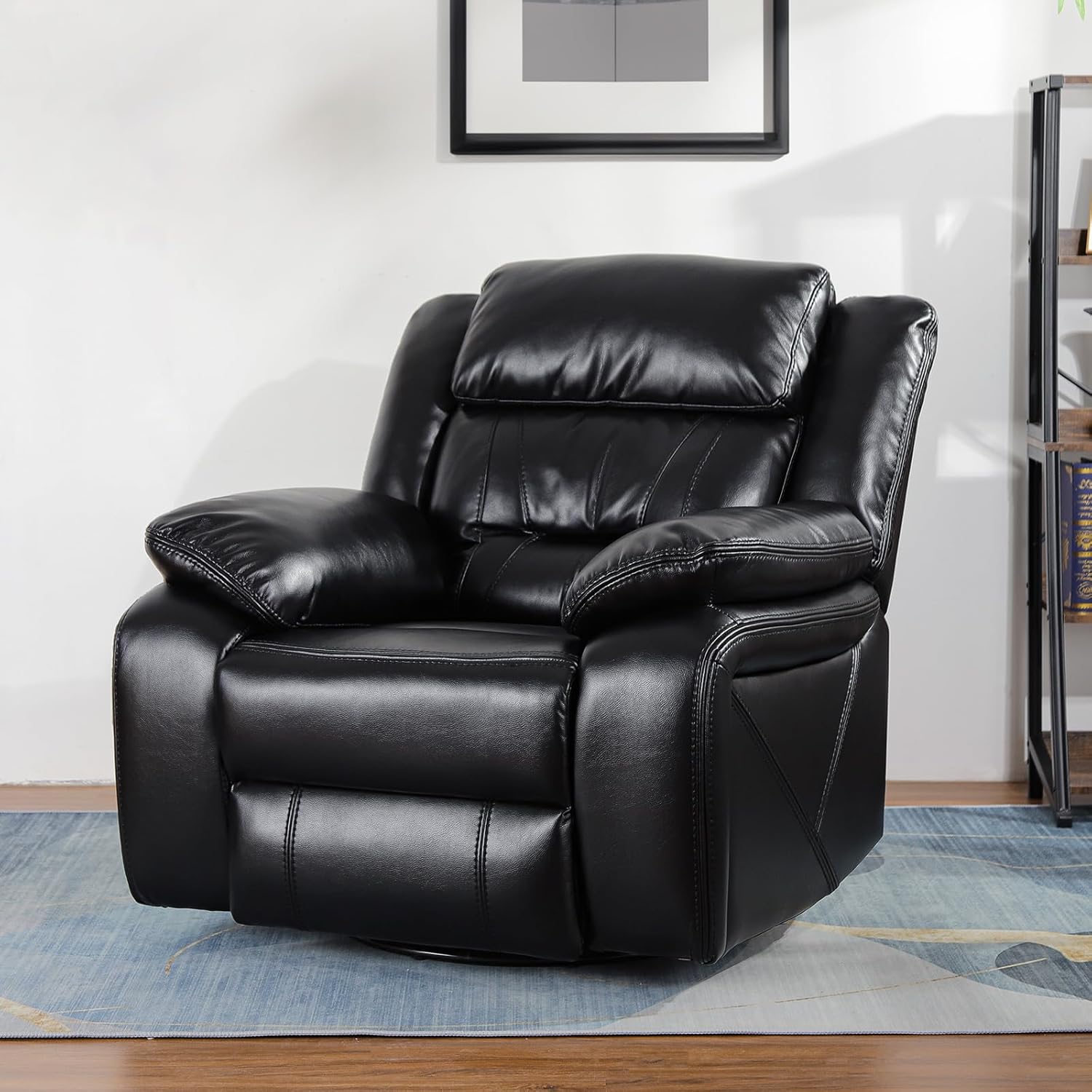 Swivel Rocker Recliner Chair, PU Leather Manual Reclining for Small Spaces C186429