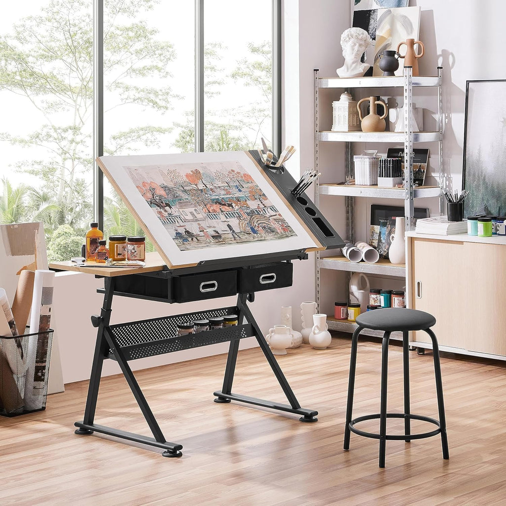 Adjustable Drafting Table with Tilting Art Desk and Stool I693