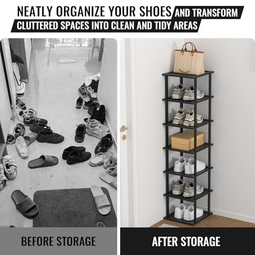 Tall Bamboo Shoe Rack, Freestanding Stackable Organizer for Entryway K402079
