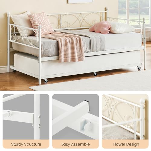 Black Metal Platform Sofa Bed Frame with Casters and Headboard L295