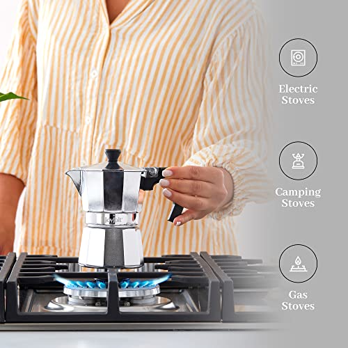 Stovetop Espresso Maker 3 Cup Aluminum Coffee Percolator with Heat Resistant Handles P853701