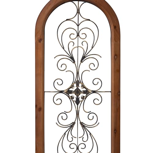 Vintage Metal Wall Art for Living Room, Handmade Distressed Wooden Wall Panels with Carved Wrought Iron M80042