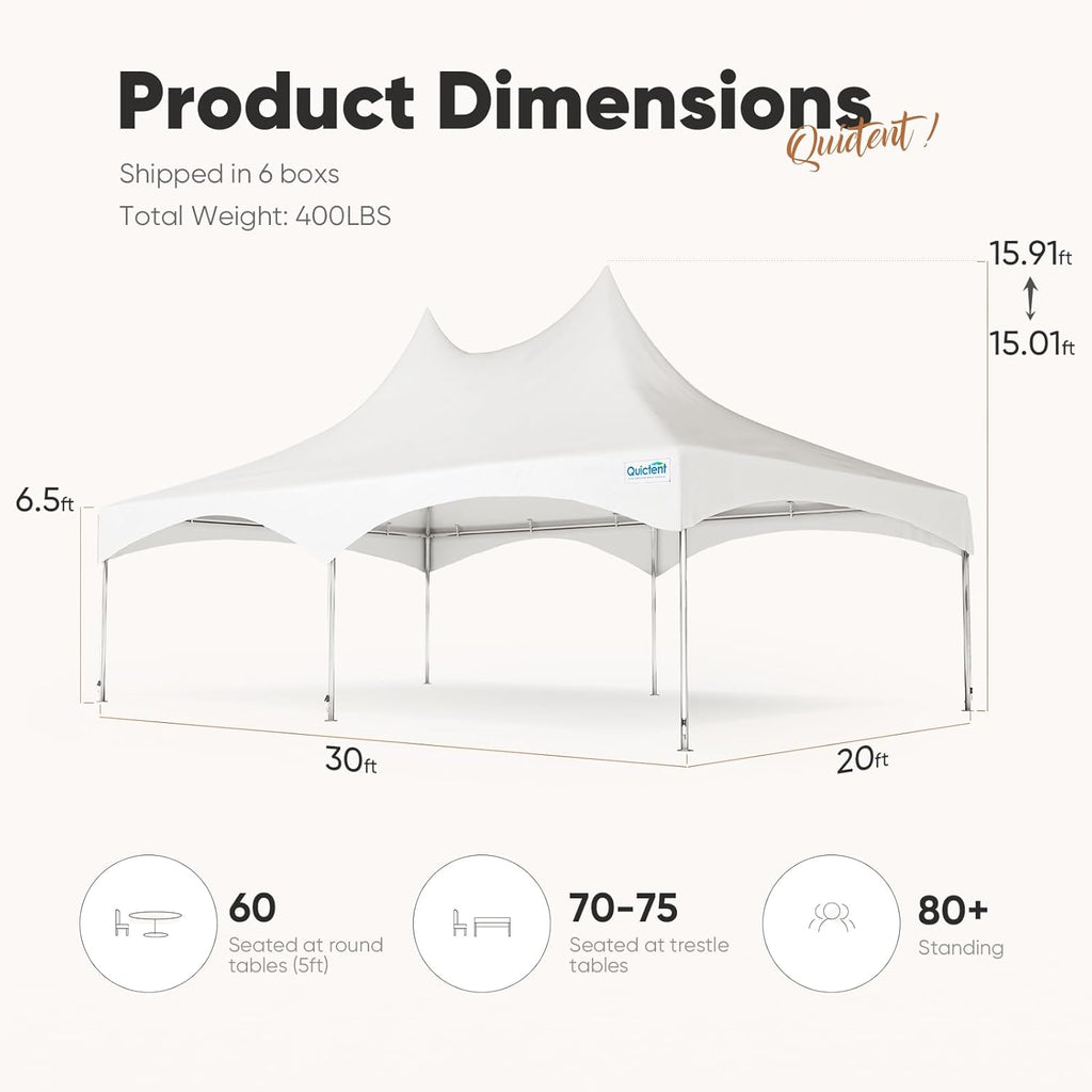 20x30ft Outdoor Party Tent Heavy Duty Canopy Fire Retardant White Vinyl Y615207