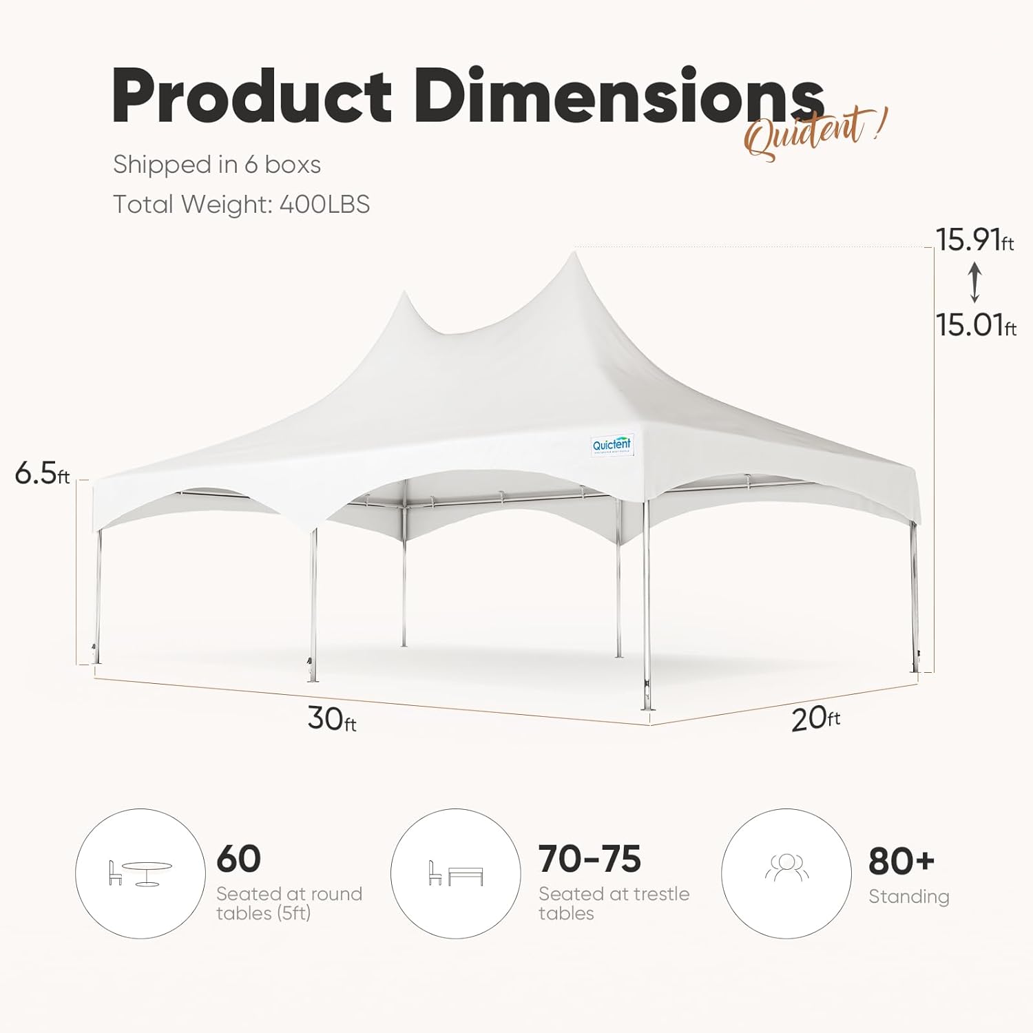 20x30ft Outdoor Party Tent Heavy Duty Canopy Fire Retardant White Vinyl Y615207