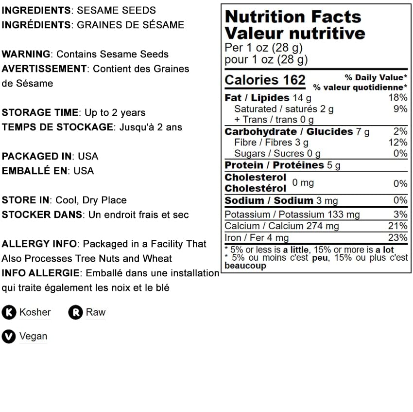Hulled Sesame Seeds, 1 Pound, Raw, Kosher, Vegan, Unroasted B317