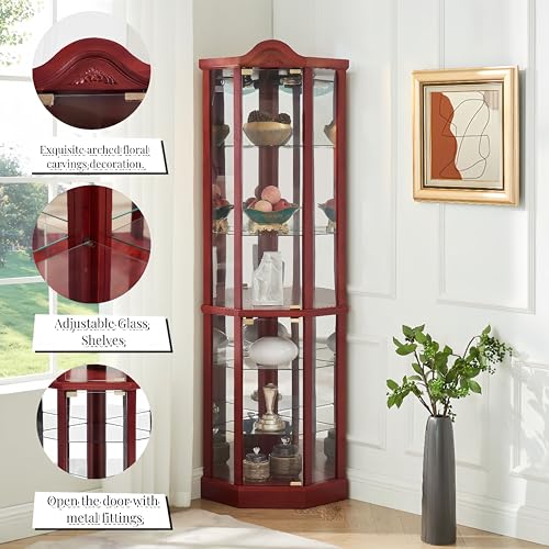Corner Display Cabinet with Glass Doors and Adjustable Shelves K68682