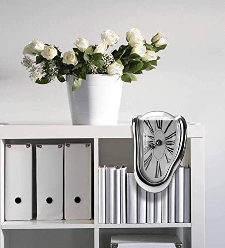 Melting Clock Surrealist Table Desk Decor (Silver) D312