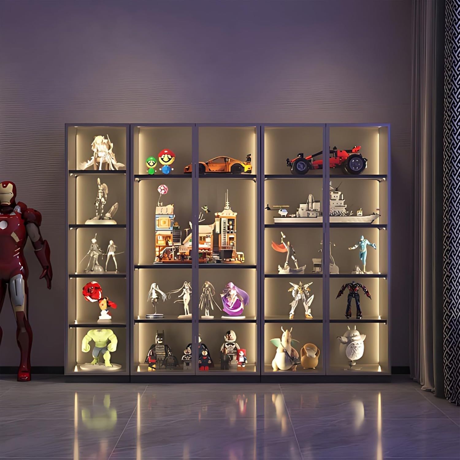 Glass Display Cabinet with LED Lights and 4-Tier Shelves I51816