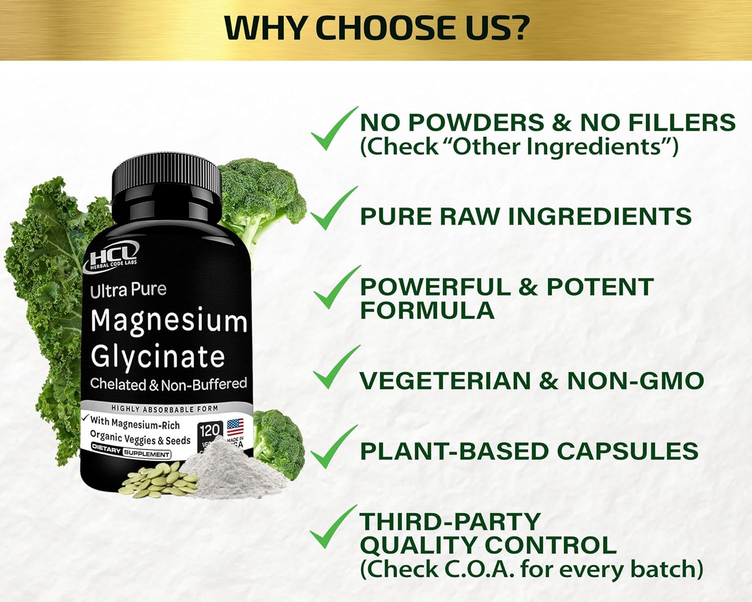 Magnesium Glycinate Capsules 350mg, Chelated High Absorption K210209