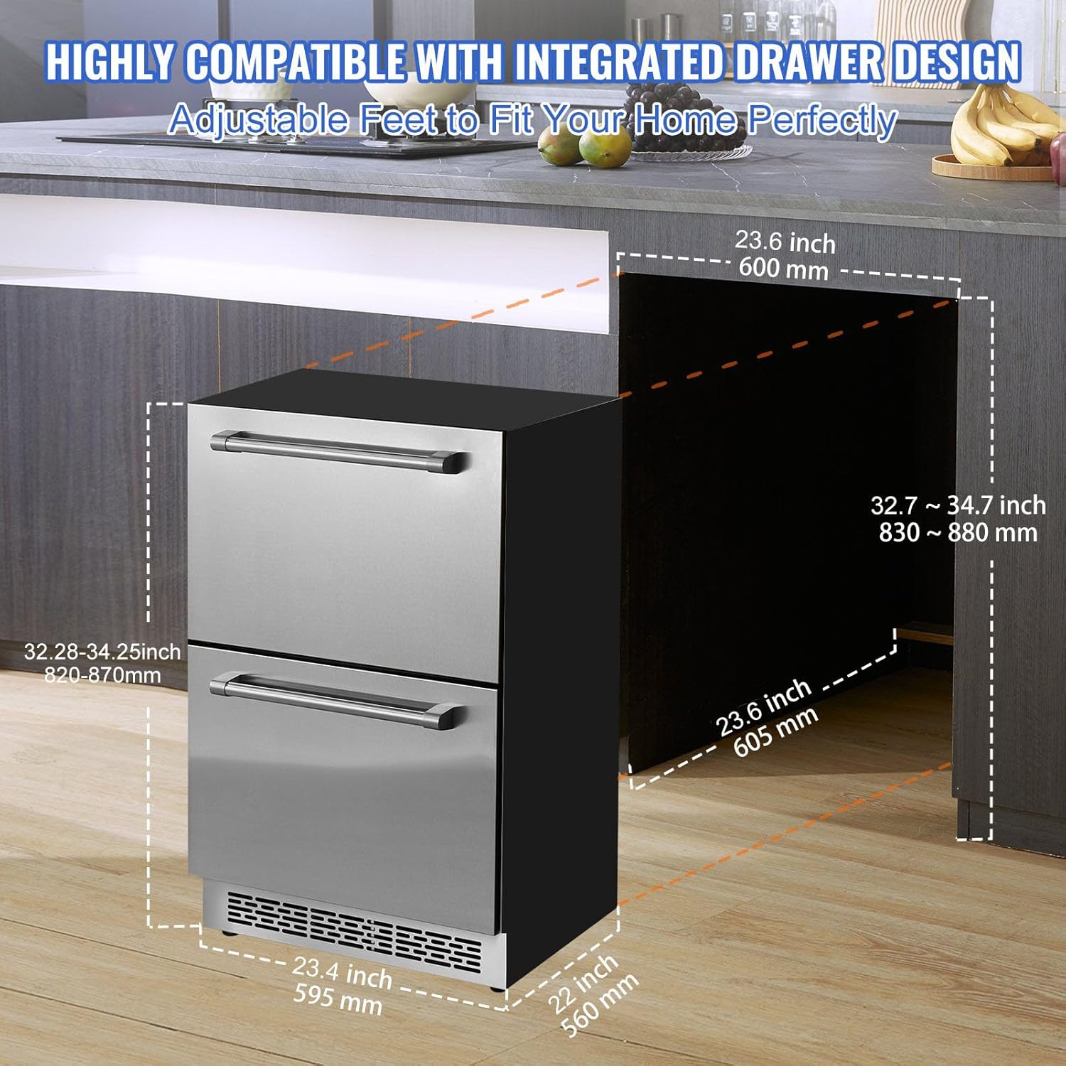 24 inch Undercounter Refrigerator, 2 Drawer, Dual Temperature, 4.87 Cu.ft. E1279