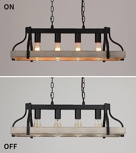 Farmhouse Linear Chandelier Black Wood Finish 4-Light Hanging Pendant P181031