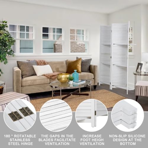 Wood Room Divider 4 Panel Folding Screen with Double Hinged, Privacy Screen for Home Office Bedroom Y78887