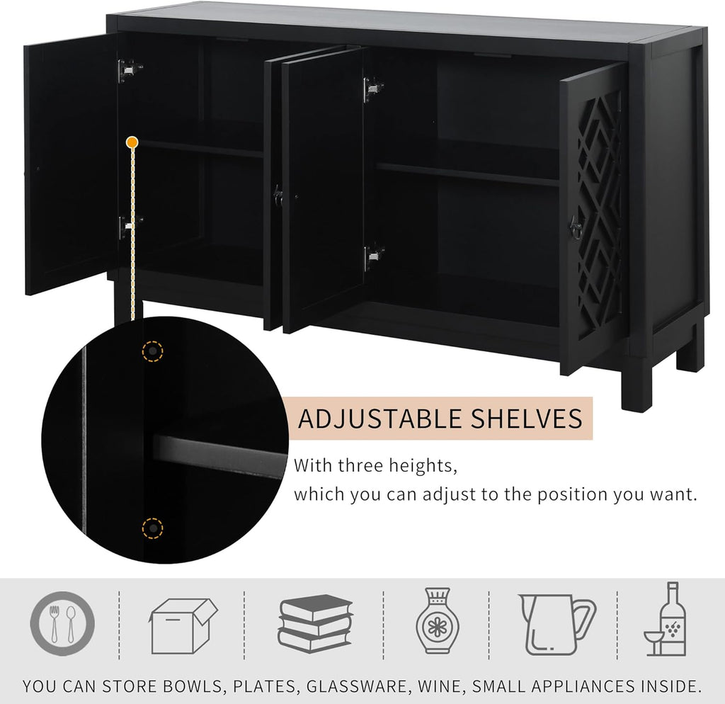 4 Door Storage Cabinet Sideboard with Pull Ring Handles W82398