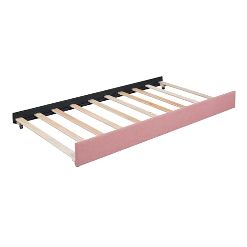 Upholstered Daybed with LED and Trundle, Teddy Fleece Sofa Bed for Kids, Bedroom, Dorm V2020