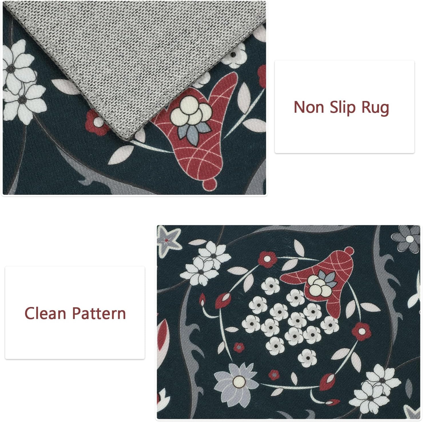 Moroccan Trellis Kitchen Rug Set of 3 Non Slip Floral Floor Mats E884889