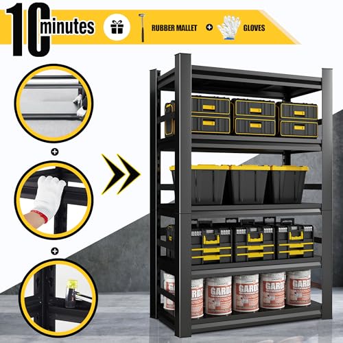 Garage Shelving Unit, 5-Tier Metal Storage Rack with Wheels F411