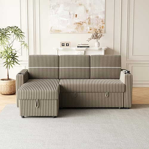 Convertible Sectional Sleeper Sofa with Storage Chaise and USB Port J3752