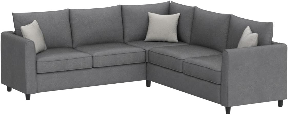 Upholstered L-Shape Sectional Sofa with 3 Pillows, Grey T3663