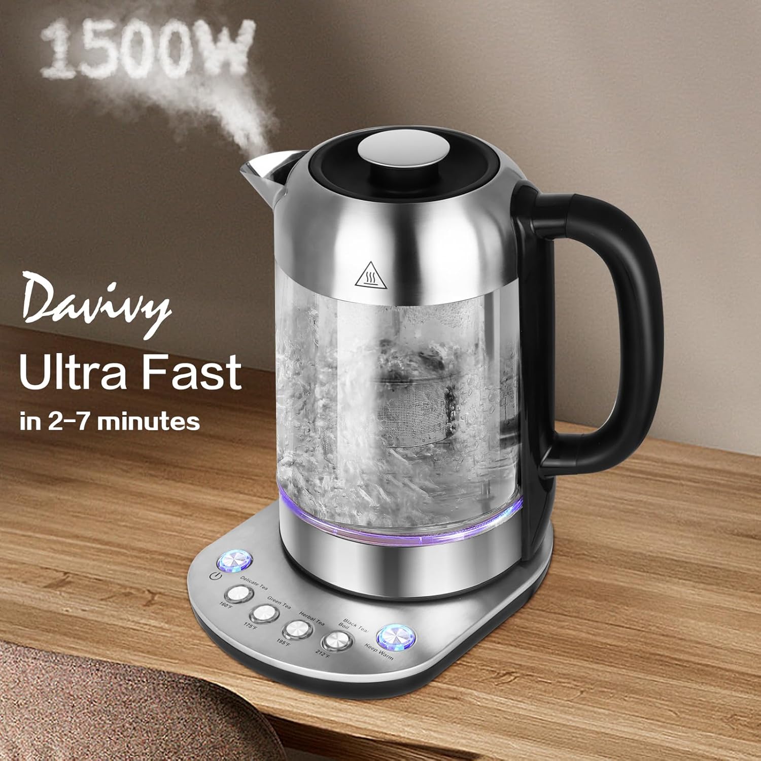 Smart Electric Kettle with Temperature Control & Tea Infuser - 1.7L Glass Water Boiler V7310