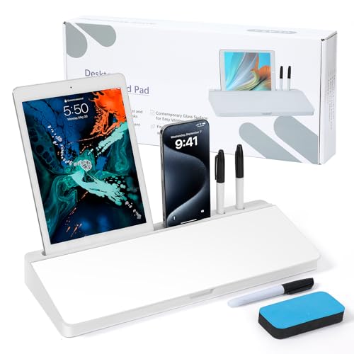 Desk Whiteboard with Storage,Glass Dry Erase Whiteboard Desktop Whiteboard Office Supplies for Desk, Desk Organizers with Accessories for Office Home School Supplies Desk Essentials Desk Accessories