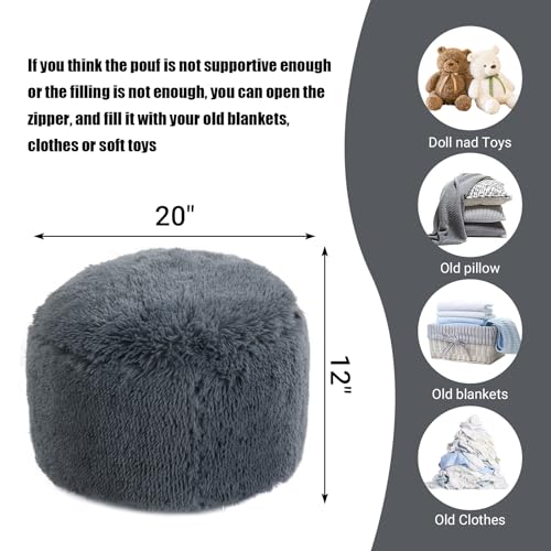 Plush Faux Fur Pouf Ottoman with Supportive Filling F11137
