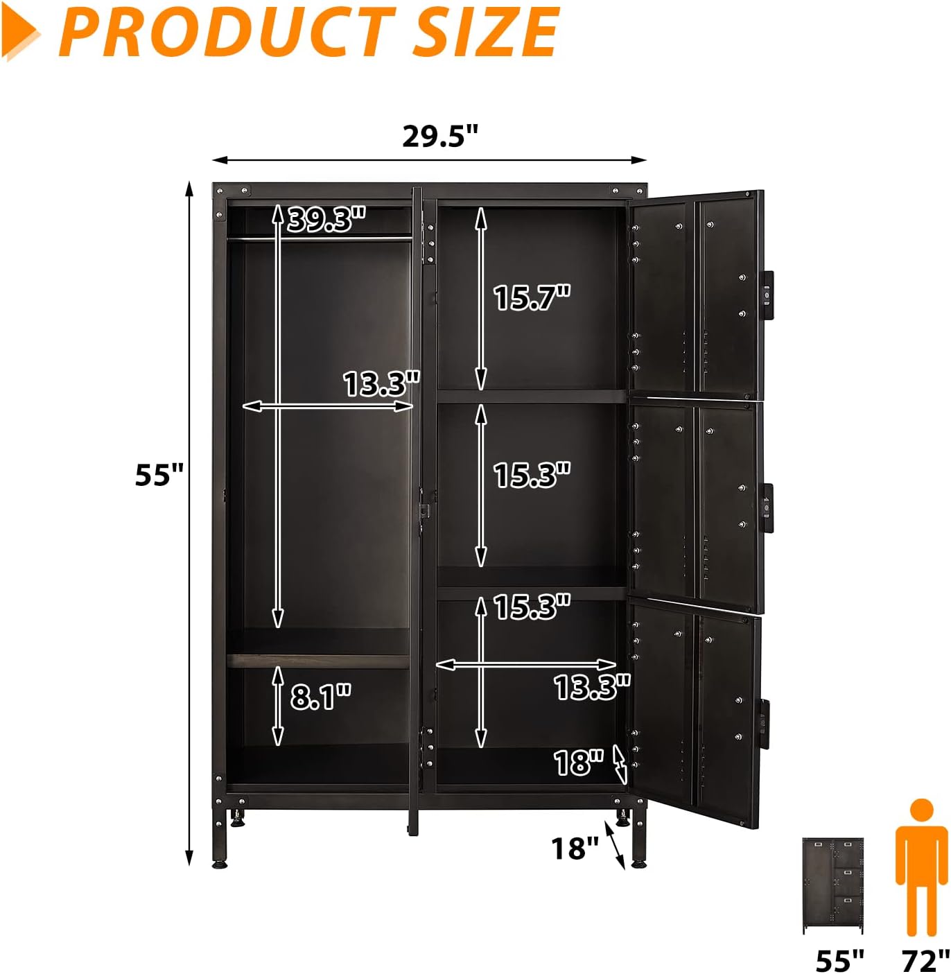Metal Locker Storage Cabinet, 4 Doors, Steel Wardrobe for Home Office Gym School D274