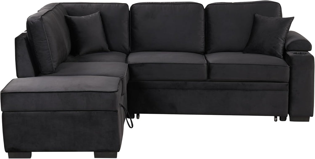 Sleeper Sofa Bed with Storage Ottoman, L-Shape Pull Out Couch L78390