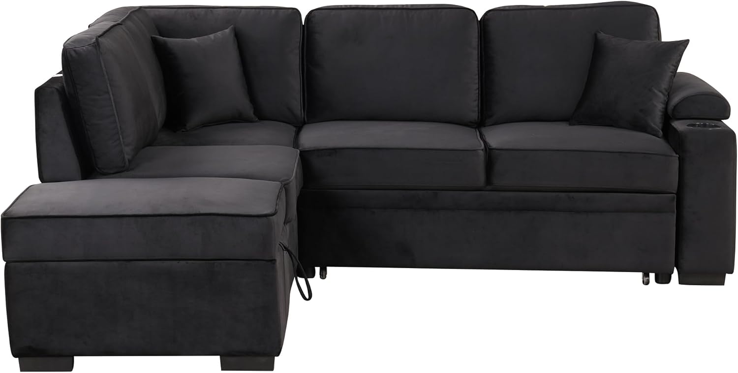 Sleeper Sofa Bed with Storage Ottoman, L-Shape Pull Out Couch L78390