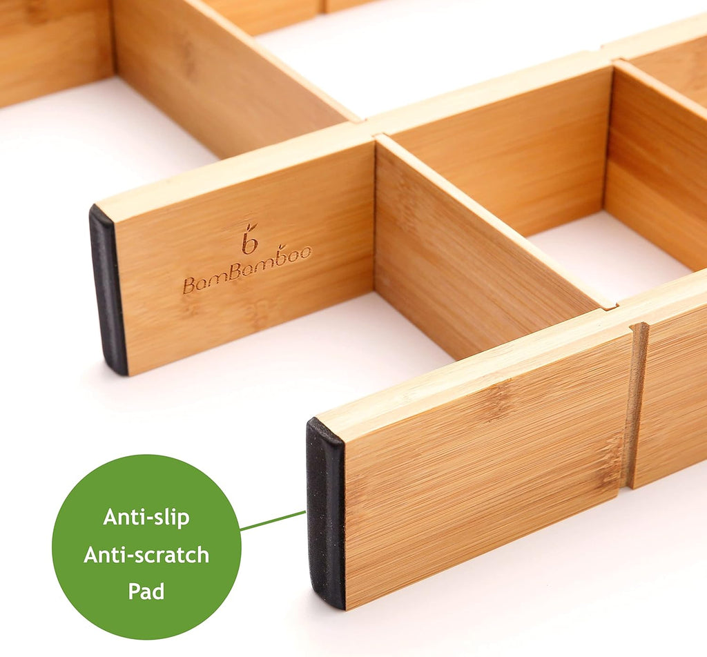 Bamboo Drawer Dividers with 9 Inserts, Expandable, 4 Pack P2038