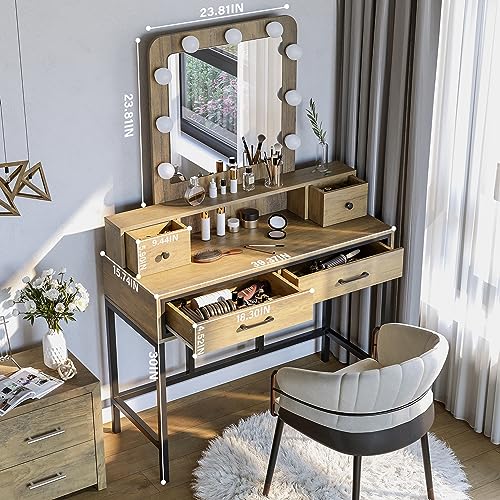 Makeup Vanity Desk with Dimmable Lighted Mirror and 4 Drawers W12518