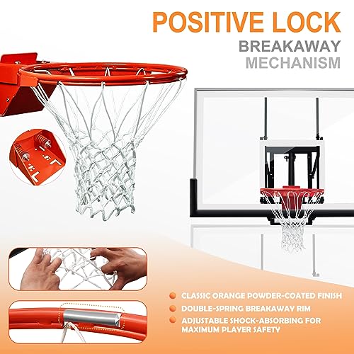 Basketball Hoop Wall Mounted Adjustable Height with Tempered Glass Backboard T529459