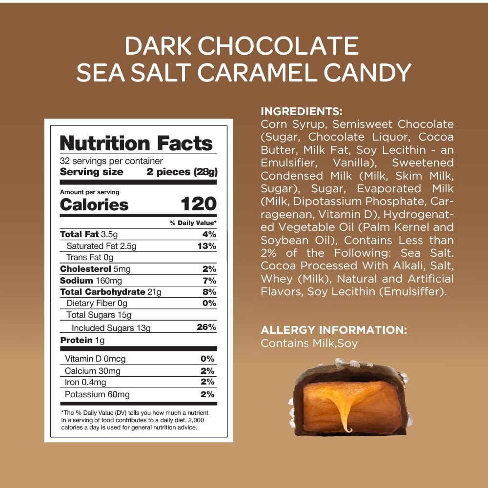 Dark Chocolate Caramel Sea Salt Squares Candy, 2-Pound Pack P989