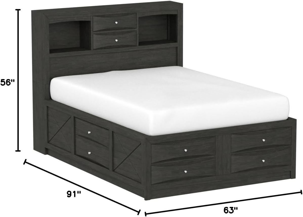 Wooden Captain's Bed with Storage Drawers in Gray Oak Z8321