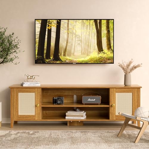 Rattan TV Stand for 65 70 Inch TV with Storage W918895