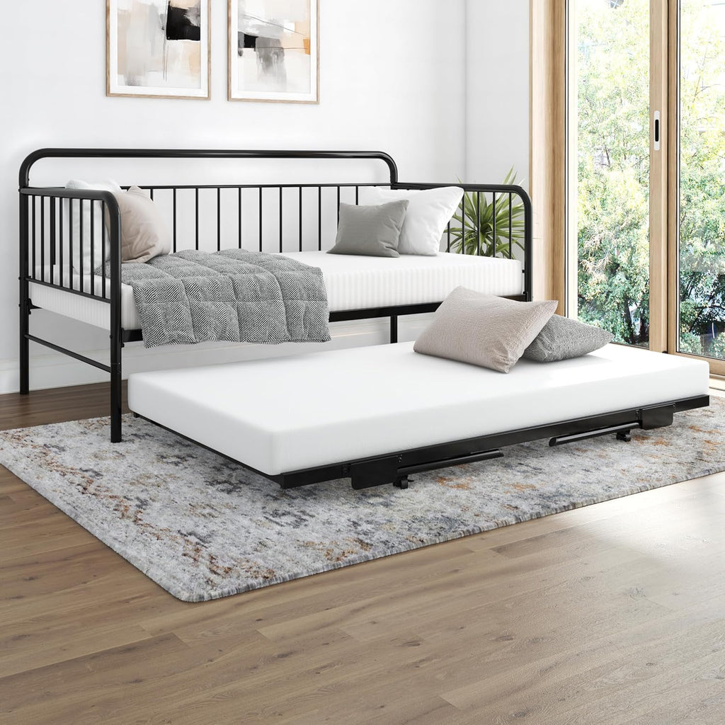 Metal Daybed with Pop Up Trundle Bed, Twin, Black W1027