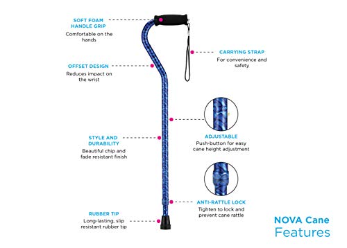 Adjustable Offset Handle Walking Cane with Carrying Strap F560185