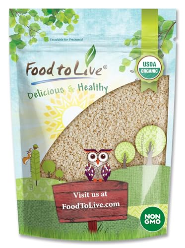 Food to Live Organic Hulled Sesame Seeds, 1 Pound – Whole Raw White Sesame Seeds, Non-GMO, Kosher, Vegan, Unroasted, Bulk. High in Iron, and Calcium. Perfect for Tahini Paste, Stir-fries, and Salads.