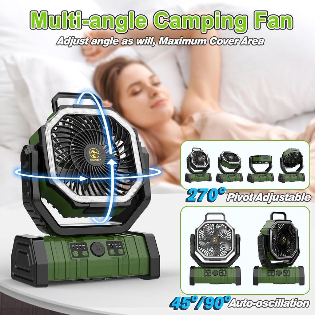 Rechargeable Portable Camping Fan with LED Lantern, Remote, and Hook N6398