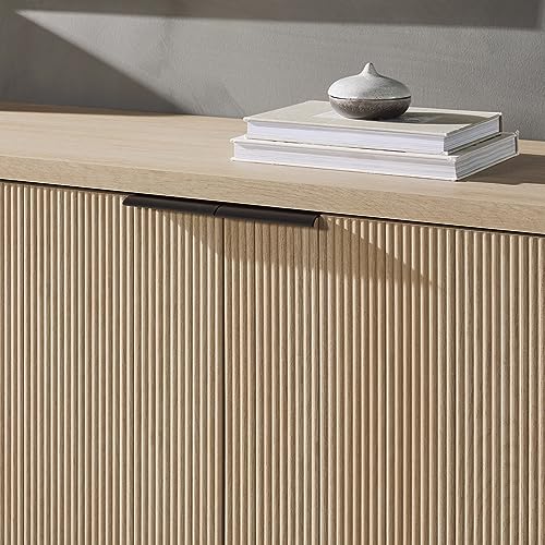 Scandinavian Grooved 4-Door Sideboard, 69 Inch, Black F832745