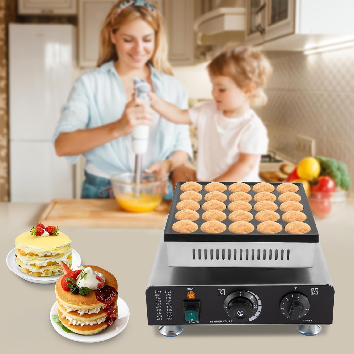 Mini Dutch Pancake Maker, Non-stick Electric Baker for Home Kitchen V557