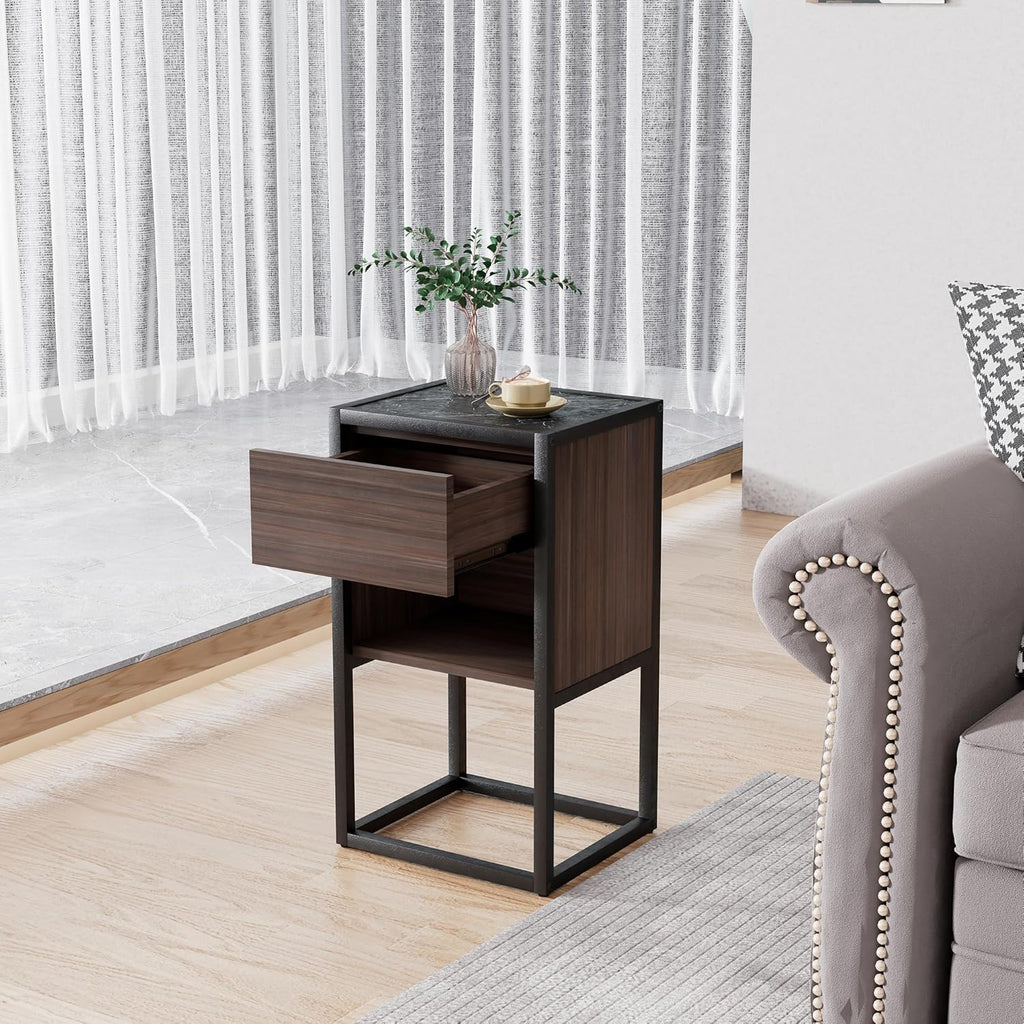 Side Table with Storage for Living Room, Wood Base, Drawer W308