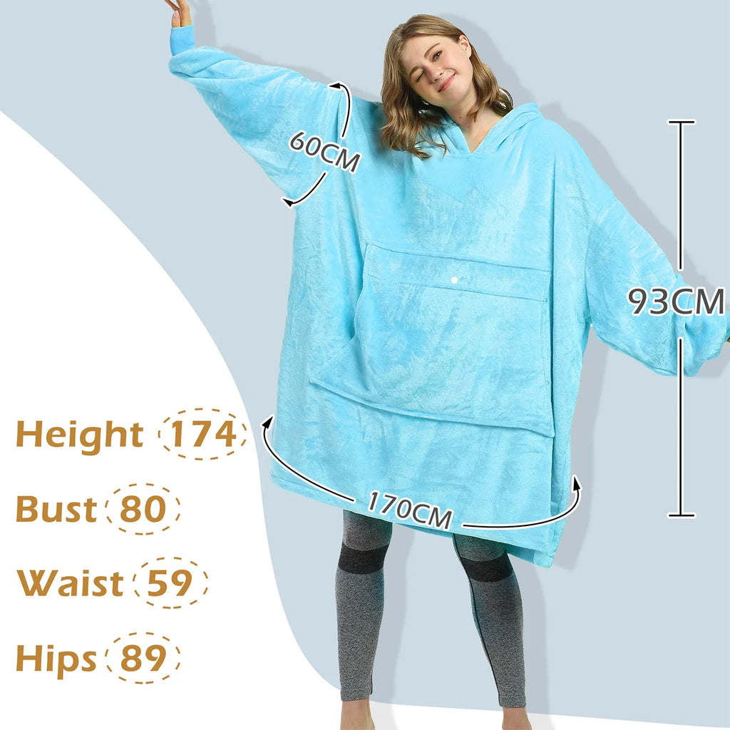 Hooded Blanket Sweatshirt, Soft Fleece Pullover for Adults, Blue I732545