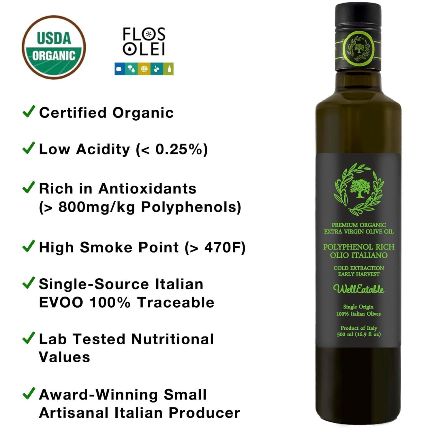 Extra Virgin Olive Oil, Organic, Early Harvest, 16.9 fl oz D835