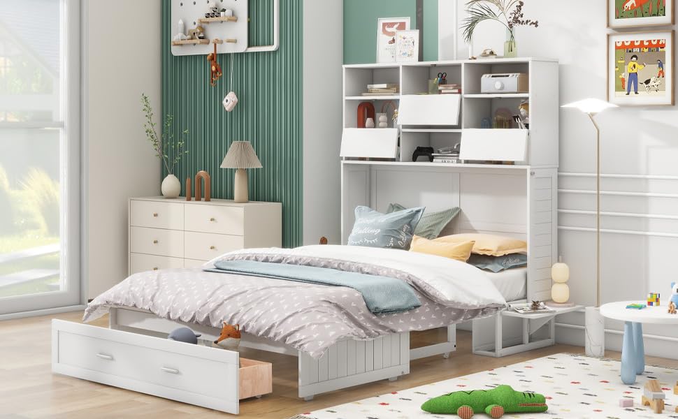 Queen Size Murphy Bed with Bookcase and Drawer C763252