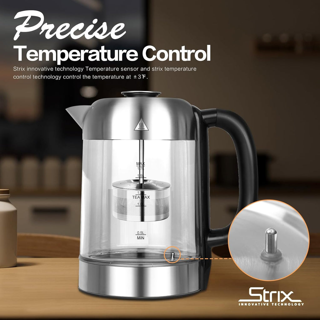 Smart Electric Kettle with Temperature Control & Tea Infuser - 1.7L Glass Water Boiler V7310