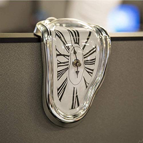 Melting Clock Surrealist Table Desk Decor (Silver) D312